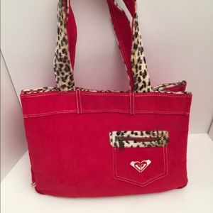 Roxy Tote Beach Bag Red Cheetah furry